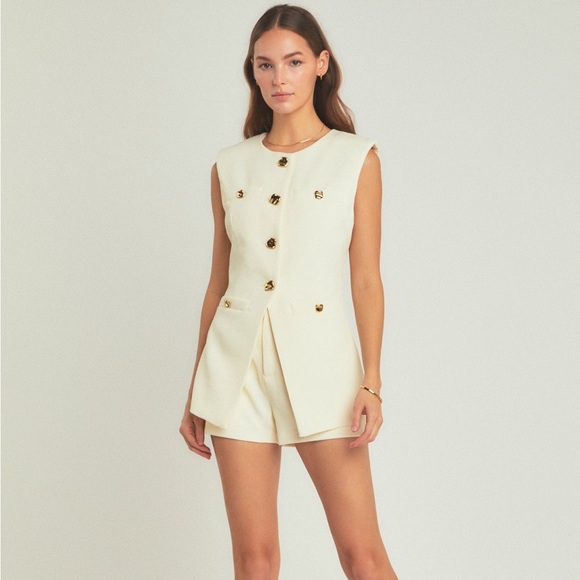 🔆 Endless Rose Cream Sleeveless Blazer Vest - Size Small, NWT - Picture 3 of 4